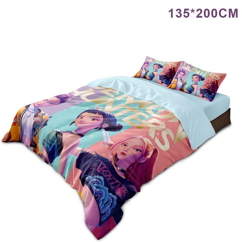 Cross-border Demon Hunter Girl Group Duvet Cover Set, 3-piece Custom Digital Printing Kit, Brushed Pillowcase and Duvet Cover